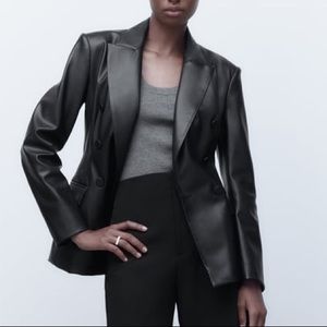 Zara Faux Leather Double Breasted Blazer